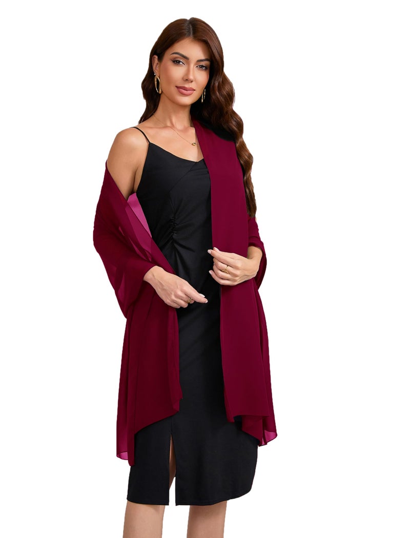 Baoqiya Women's Shawls and Wraps for Evening Dress Chiffon Shawl Soft Elegant Silky Pashmina Wedding Bridal Scarf(Wine red, 79"Ã—19") - Image 4